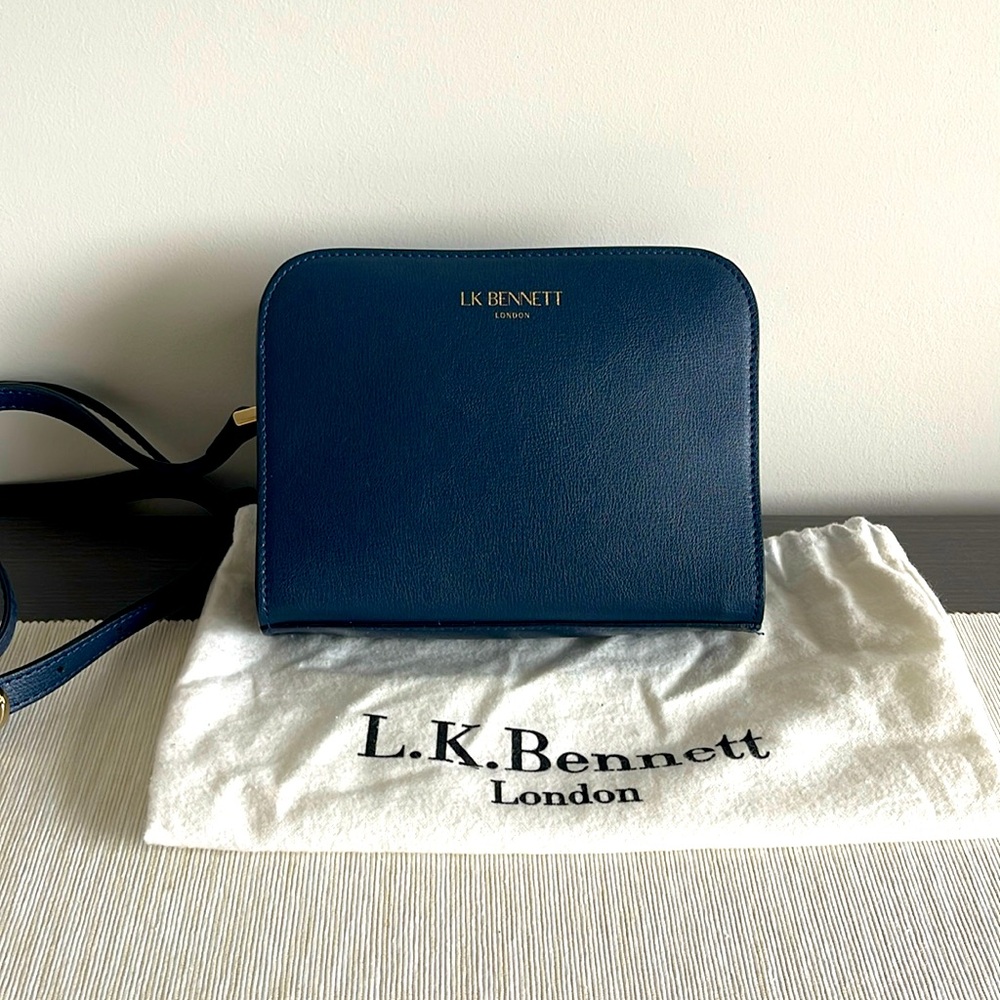 LK Bennett Marie Navy Recycled Saffiano Leather Crossbody Bag